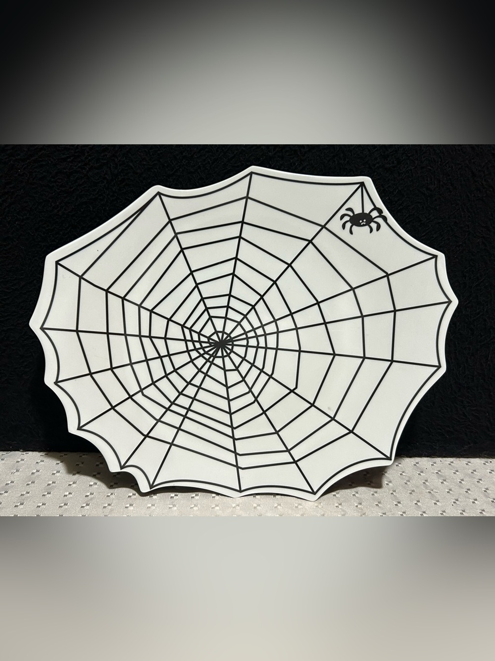 Holiday Home Halloween Spider Web White and Black Melamine Web Shaped Tray